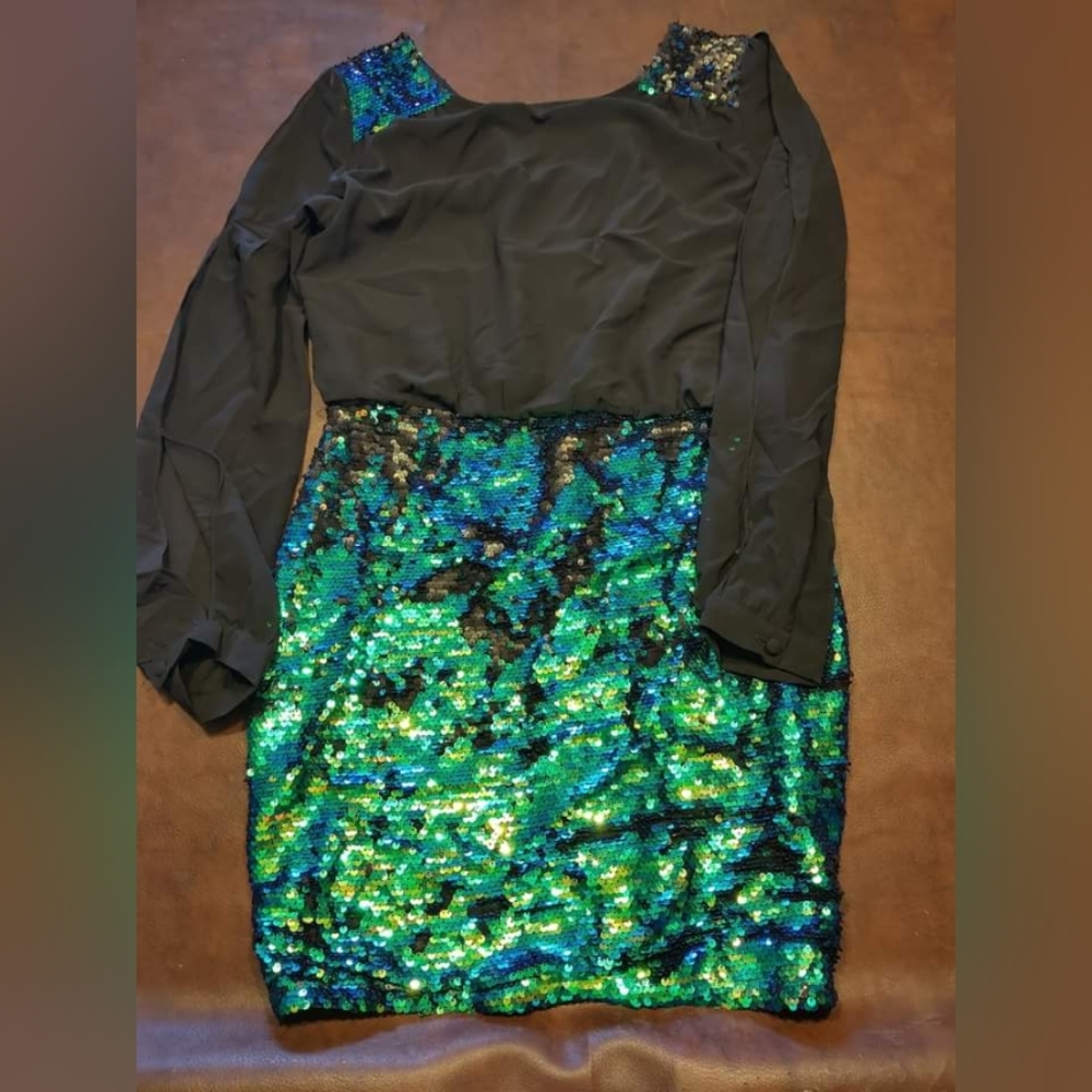 Black and green shimmery dress